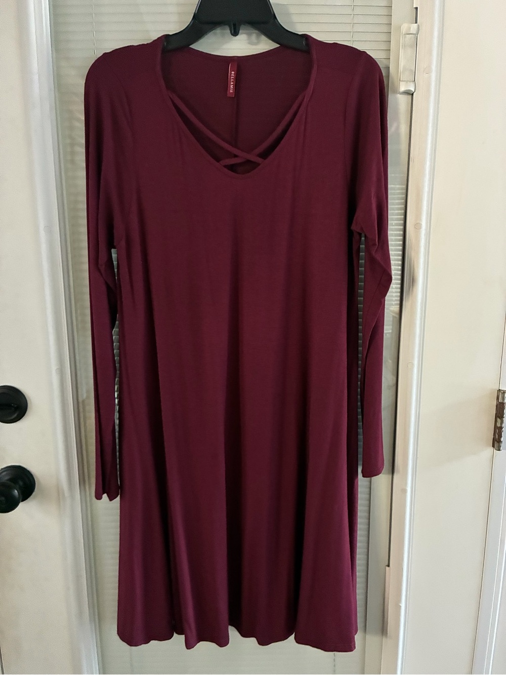 Bellamie Long Sleeve Crisscross V-Neck Dress - Wine
